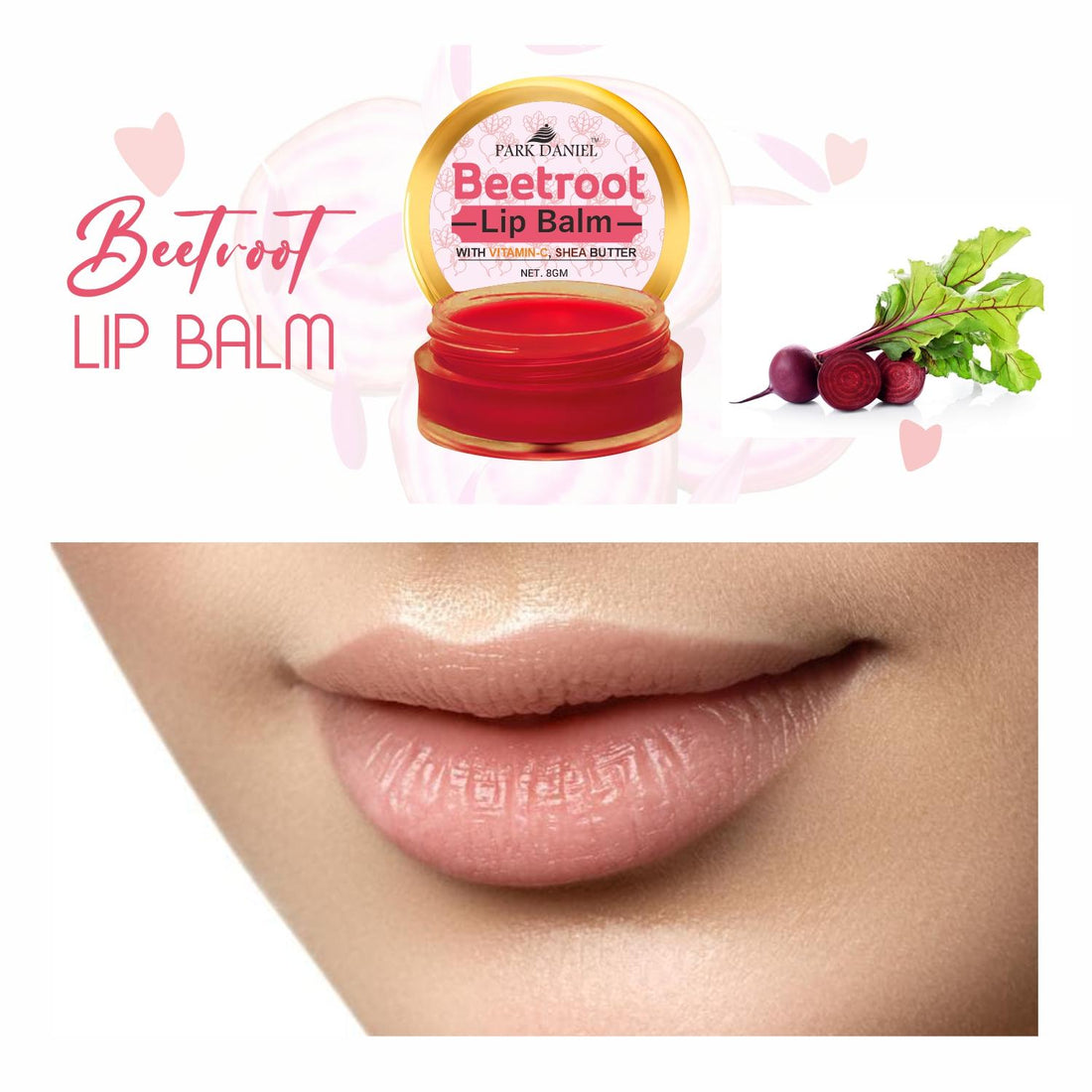 Park Daniel Premium Beetroot Lip Balm - Enriched With Vitamin E & Mango Butter- For Lightening the dark Lips, Lip Care for Dry & Chapped Lips Combo pack of 2 Jars of 08 gms(16 Gms)